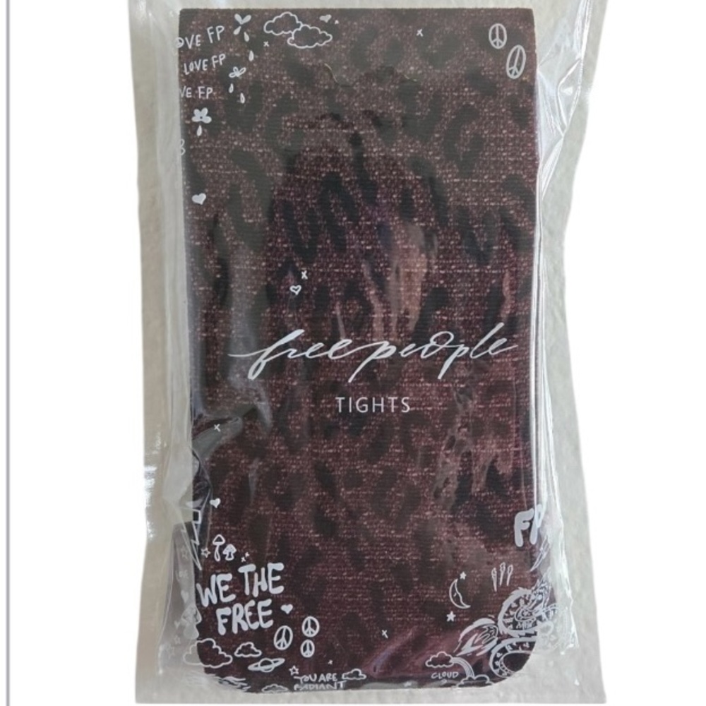 Free People Leopard Print Tights One Size Brown Black NWT